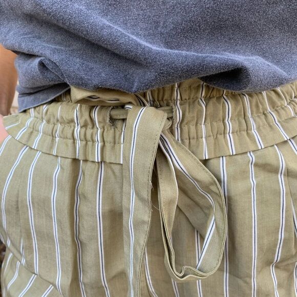 Zara Trafaluc sage/white stripes ankle length pants, drawstring waist tie, Small - Picture 3 of 6